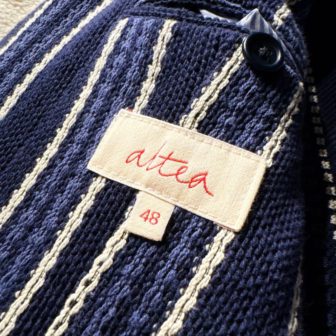 altea コットンニット ジャケット 48 L ネイビー ストライプ
