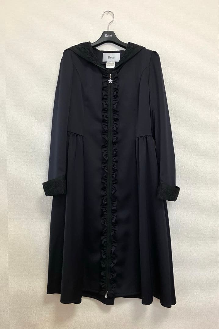 Rene♡ルネ♡レースフードフロントジップコート♡スプリング♡ネイビー♡38