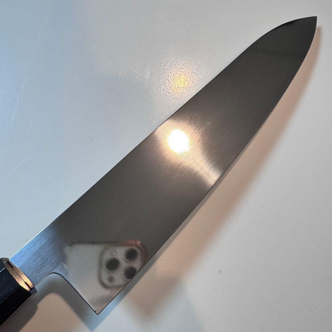 240mm 和牛刀　ステンレス全鋼 両刃 黒檀八角柄.-