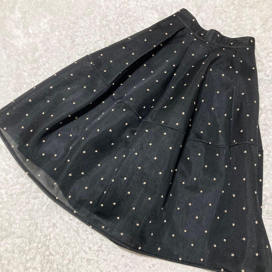 美品♡ MACHATT シアーダンボールドットスカート フレア ロング 黒