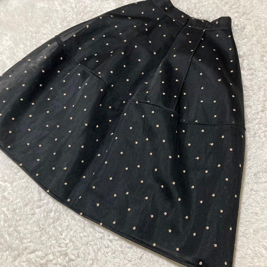 美品♡ MACHATT シアーダンボールドットスカート フレア ロング 黒