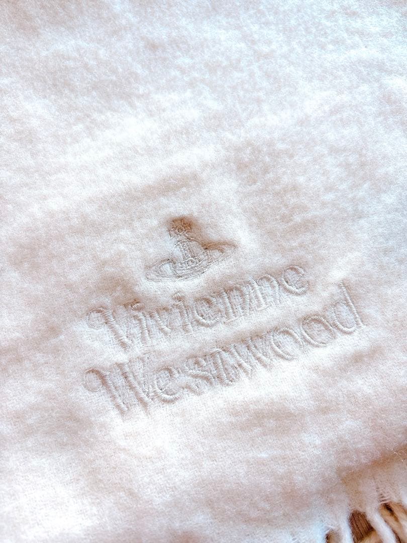Vivienne Westwood ウールマフラー クリーム色 オーブ刺繍