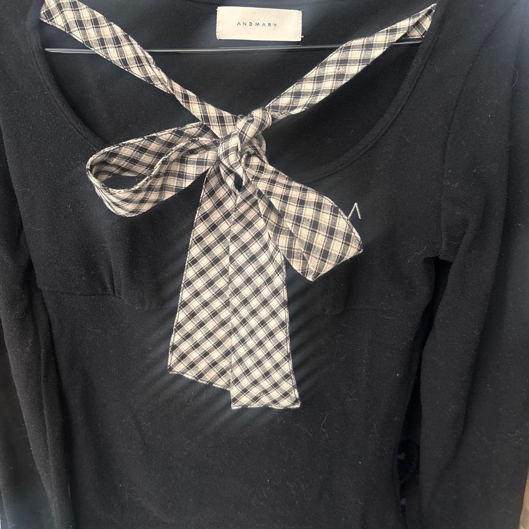 andmary Ami ribbon check tops black 試着済み