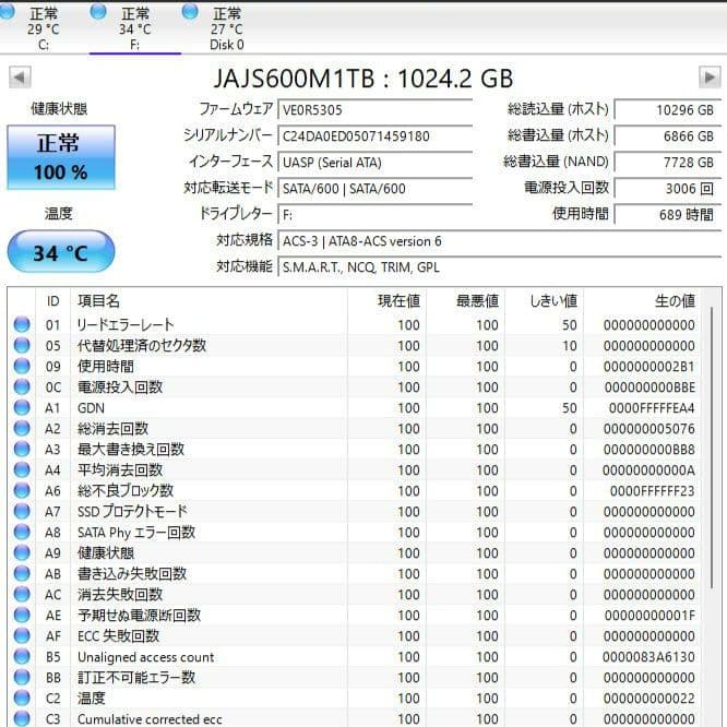 【2.5インチSSD】WINTEN WT200 1TB（正常判定：688ｈ）