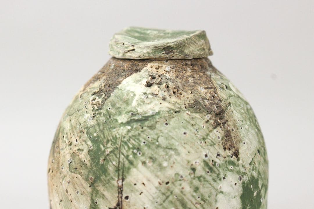 No5544 駒沢博司 造　刻彩注器　高さ14cm 共箱　陶磁器　酒器　送料無料