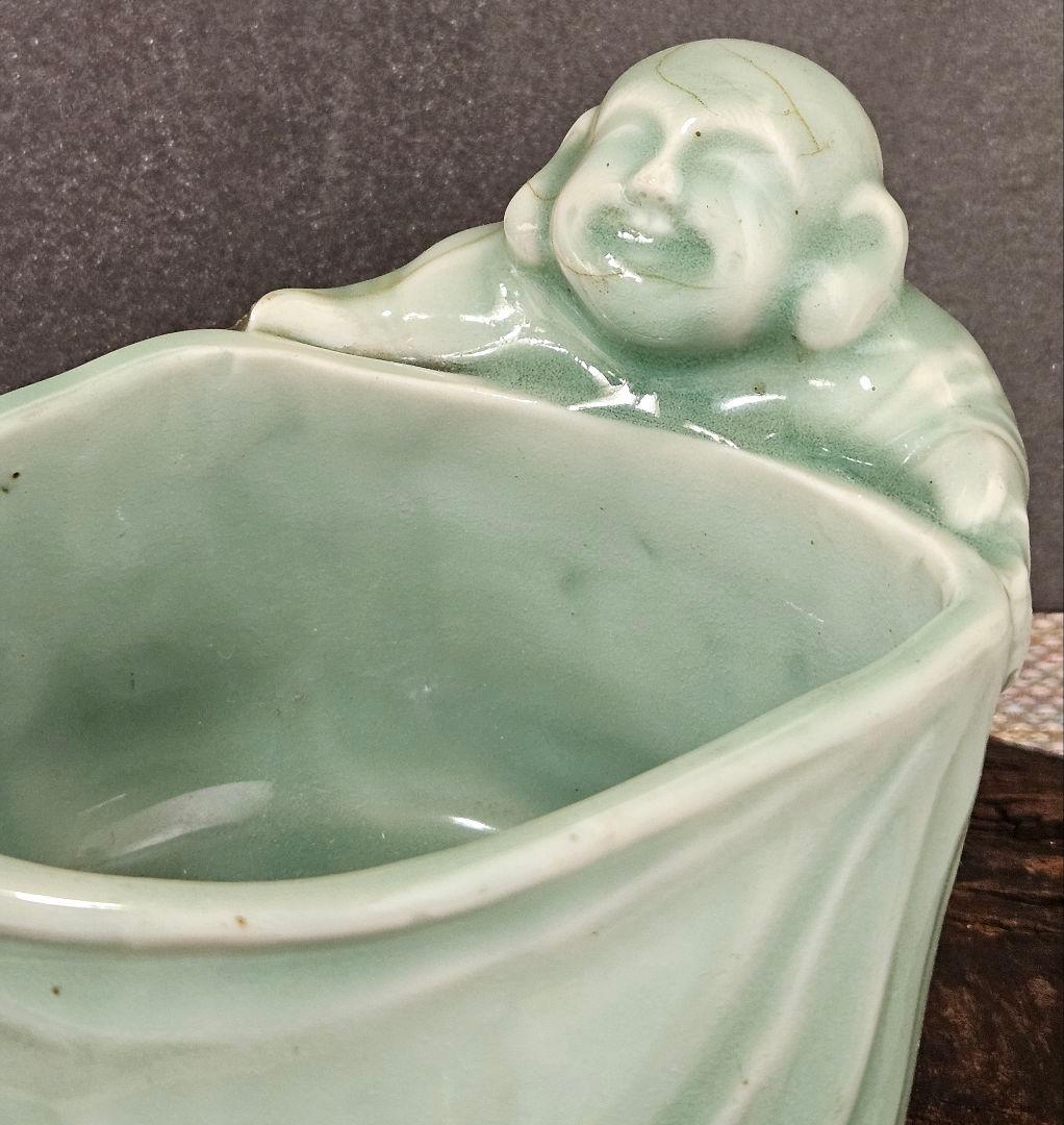 江戸時代〜明治時代初期　三田青磁　 古伊万里青磁　布袋型 鉢　筆洗 盃洗 煙草入