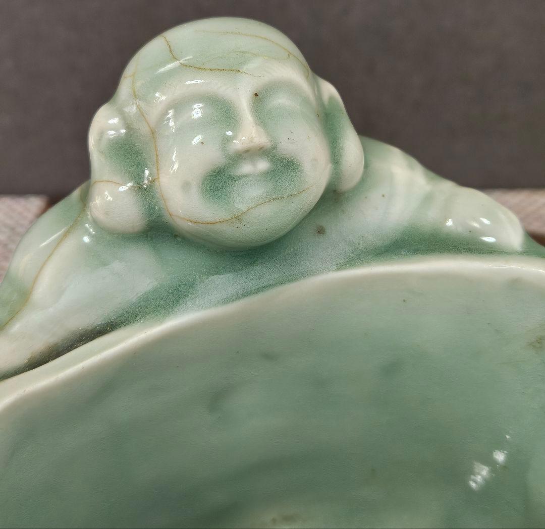 江戸時代〜明治時代初期　三田青磁　 古伊万里青磁　布袋型 鉢　筆洗 盃洗 煙草入