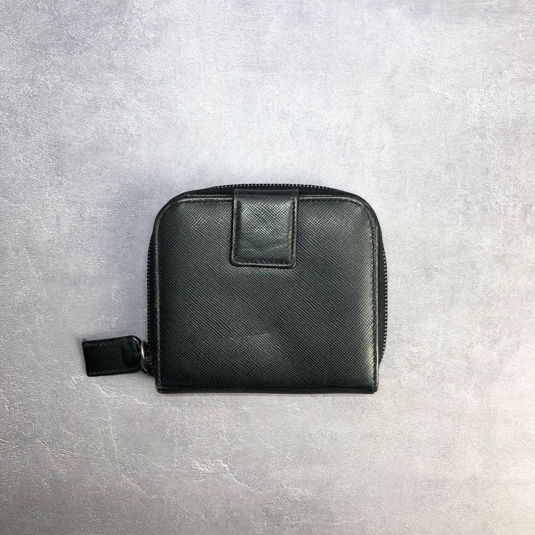 PRADA プラダ サフィアーノレザー 三角ロゴ コンパクトジップ 二つ折り財布