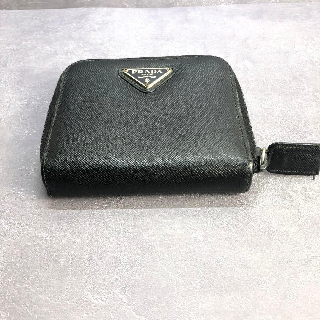 PRADA プラダ サフィアーノレザー 三角ロゴ コンパクトジップ 二つ折り財布