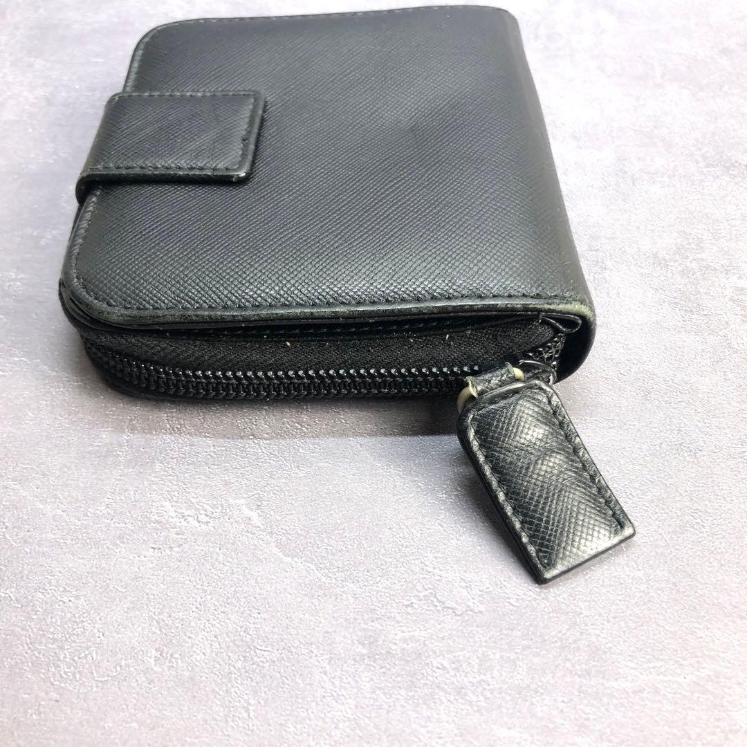 PRADA プラダ サフィアーノレザー 三角ロゴ コンパクトジップ 二つ折り財布