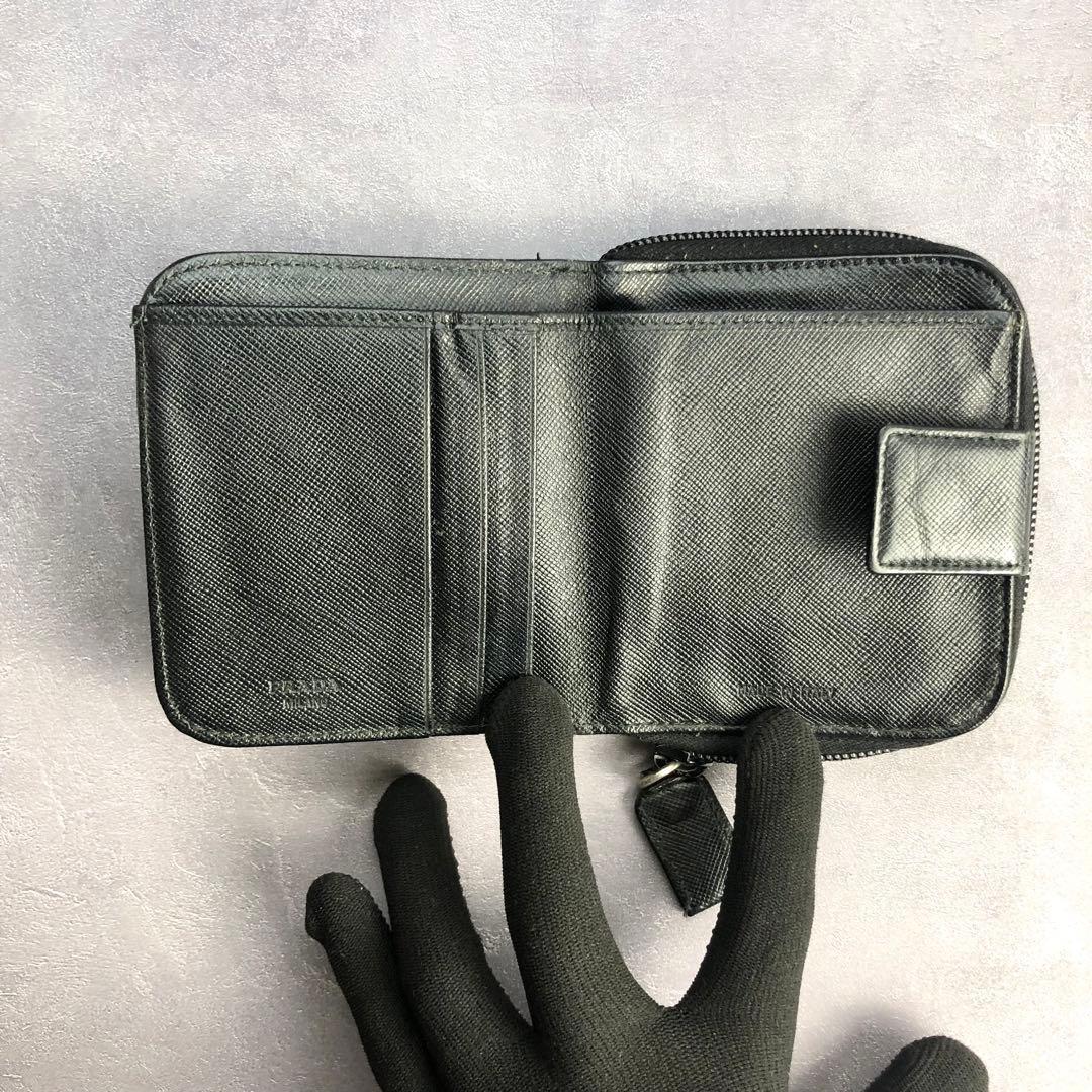 PRADA プラダ サフィアーノレザー 三角ロゴ コンパクトジップ 二つ折り財布