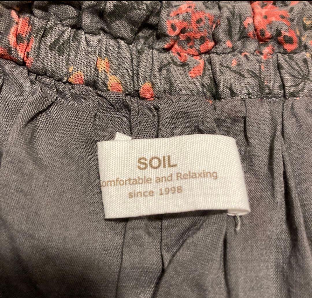 北欧暮らしの道具店　別注　SOIL ギャザースカート 花柄　ロング　グレー