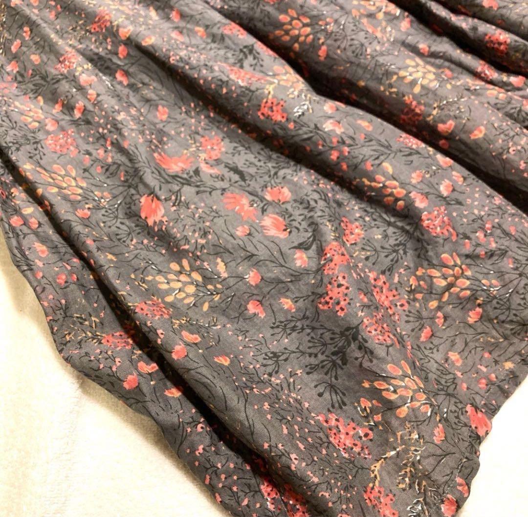 北欧暮らしの道具店　別注　SOIL ギャザースカート 花柄　ロング　グレー