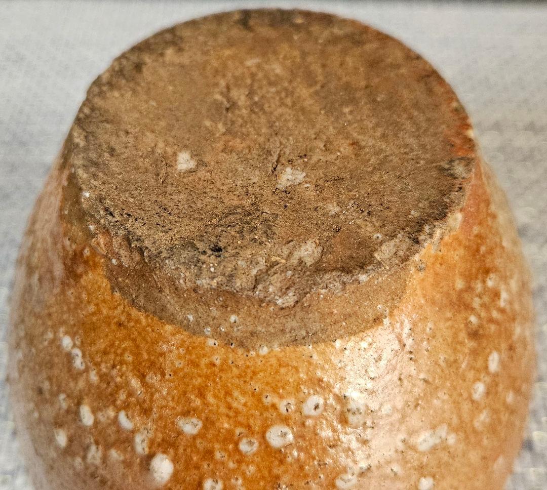 明治時代　古信楽　壺　小壺　茶入れ　花入れ　手造り木製蓋付属　茶道具茶器　花入れ