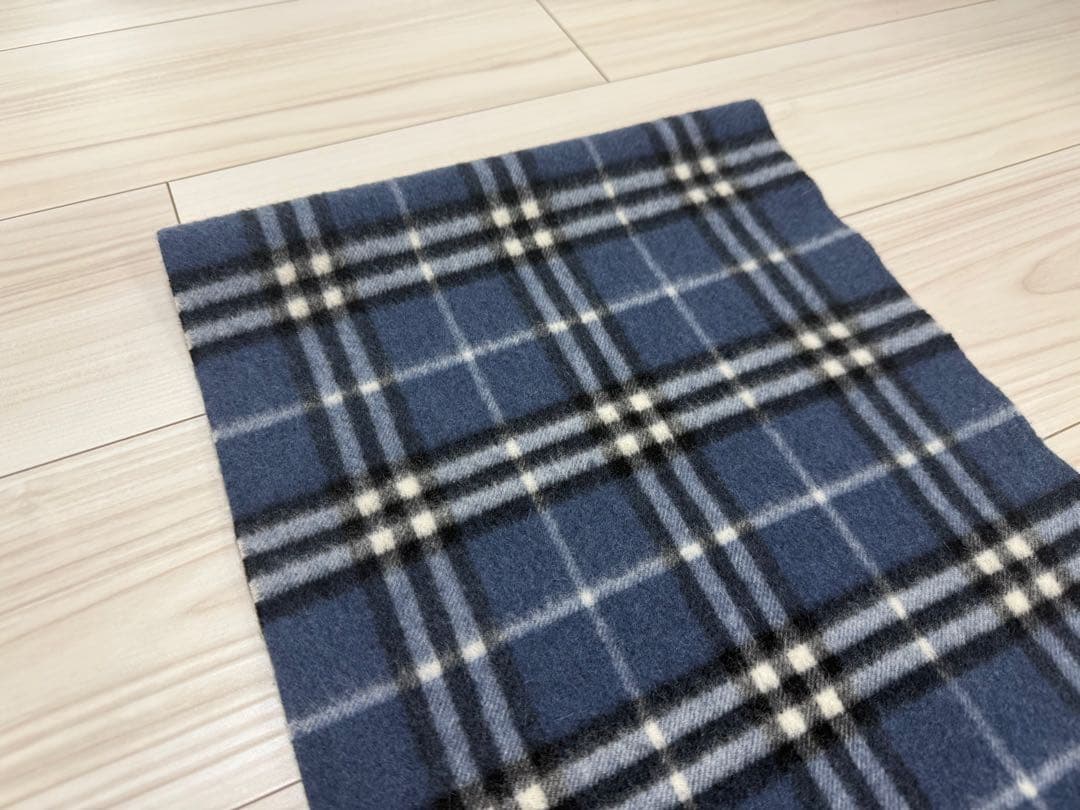 バーバリー　マフラー　カシミヤ　ブルー系　ノバチェック　約134cm×約31cm
