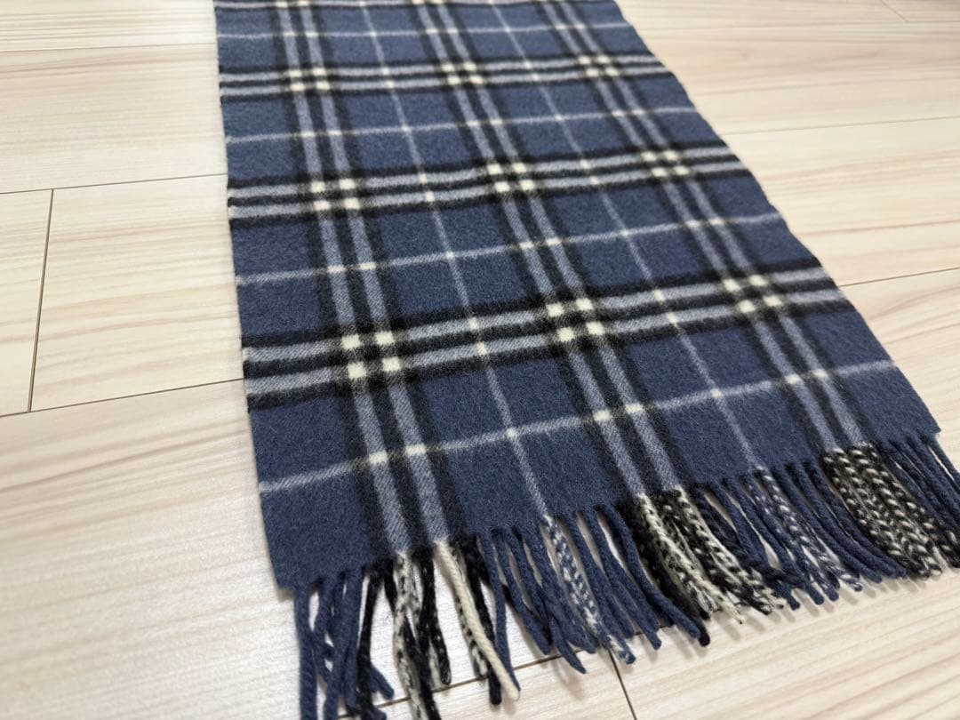 バーバリー　マフラー　カシミヤ　ブルー系　ノバチェック　約134cm×約31cm