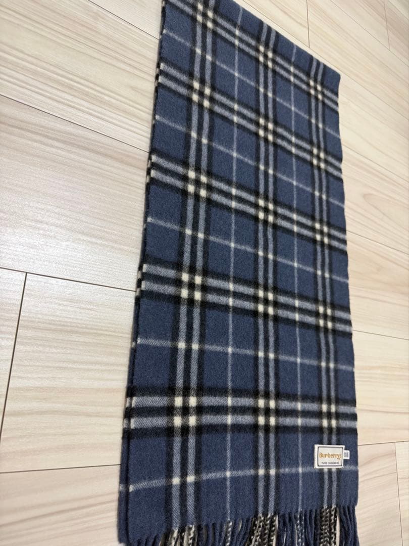 バーバリー　マフラー　カシミヤ　ブルー系　ノバチェック　約134cm×約31cm