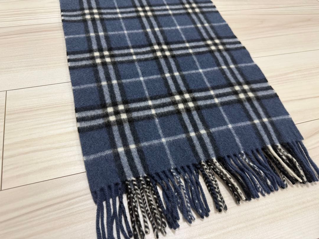 バーバリー　マフラー　カシミヤ　ブルー系　ノバチェック　約134cm×約31cm