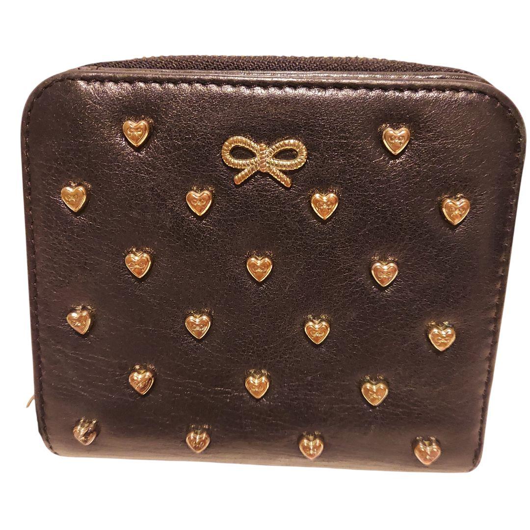 【ANYA HINDMARCH】ラウンドウォレット リボン ハート 黒 レザー