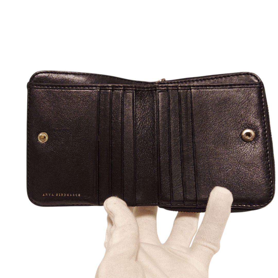【ANYA HINDMARCH】ラウンドウォレット リボン ハート 黒 レザー