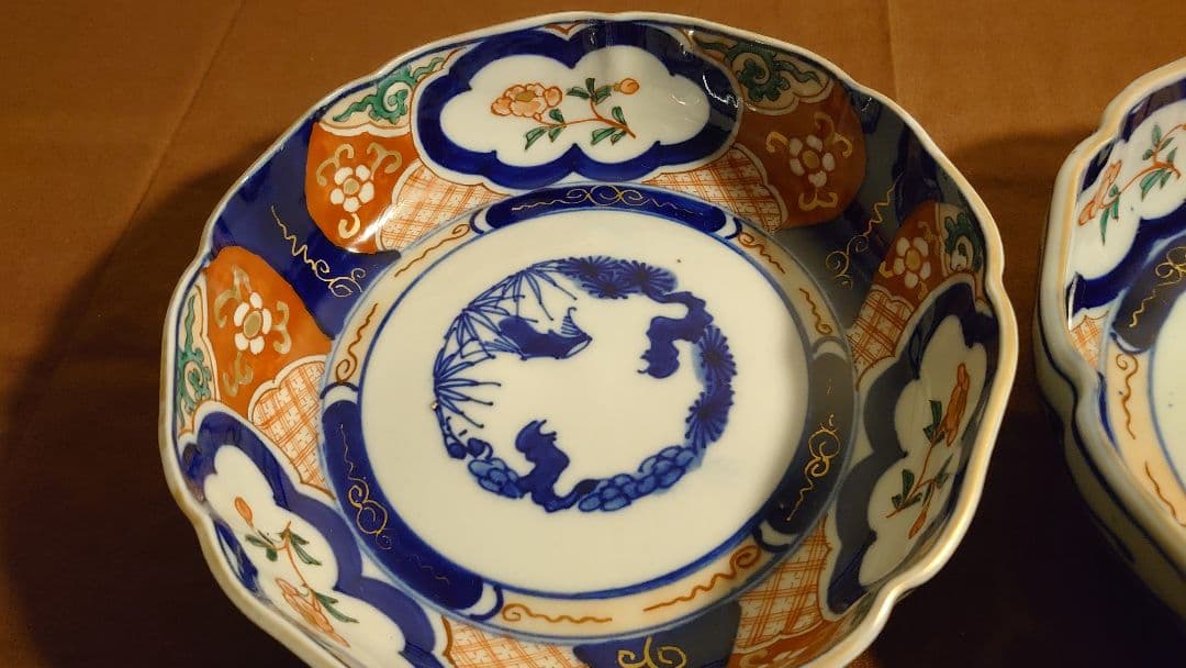 大聖寺伊万里　古伊万里　伊万里　色絵　金襴手　大丼　平鉢　江戸期　蔵出し　２客