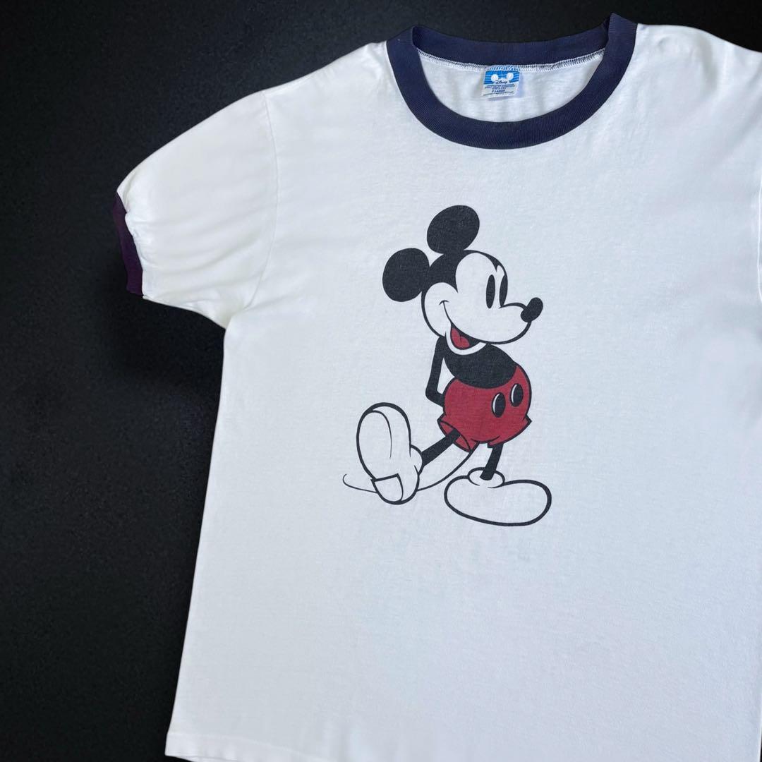 80s Disney 白足 ミッキー XL USA製 ビンテージ リンガーT