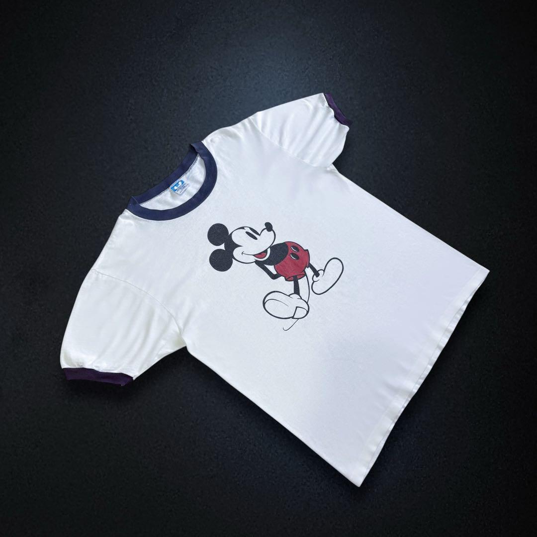 80s Disney 白足 ミッキー XL USA製 ビンテージ リンガーT