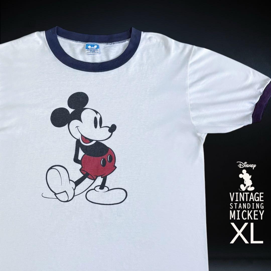 80s Disney 白足 ミッキー XL USA製 ビンテージ リンガーT