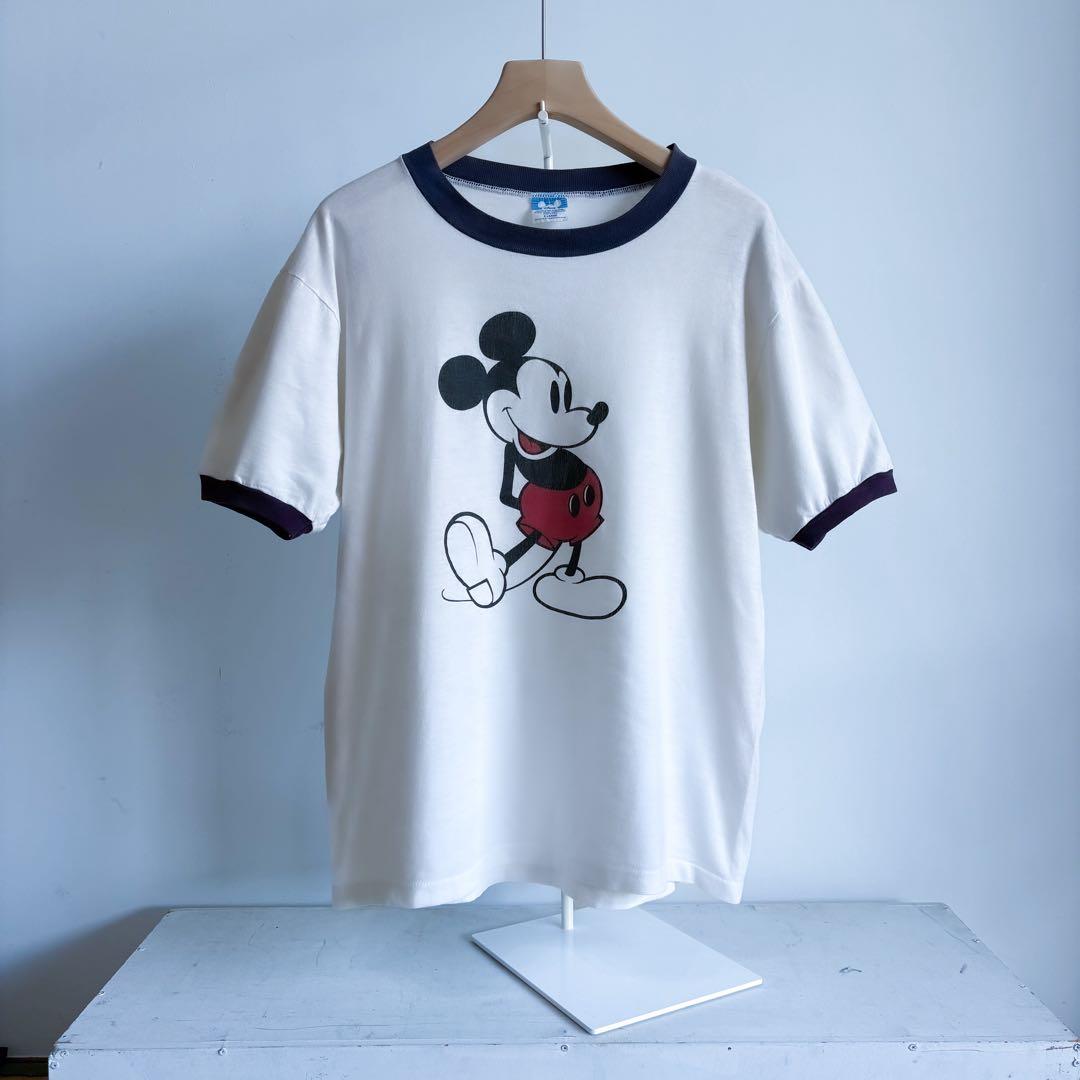 80s Disney 白足 ミッキー XL USA製 ビンテージ リンガーT
