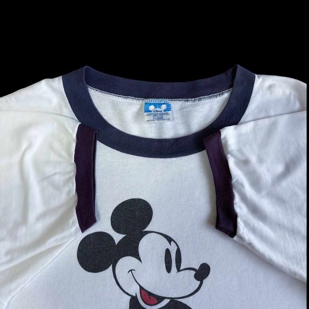 80s Disney 白足 ミッキー XL USA製 ビンテージ リンガーT