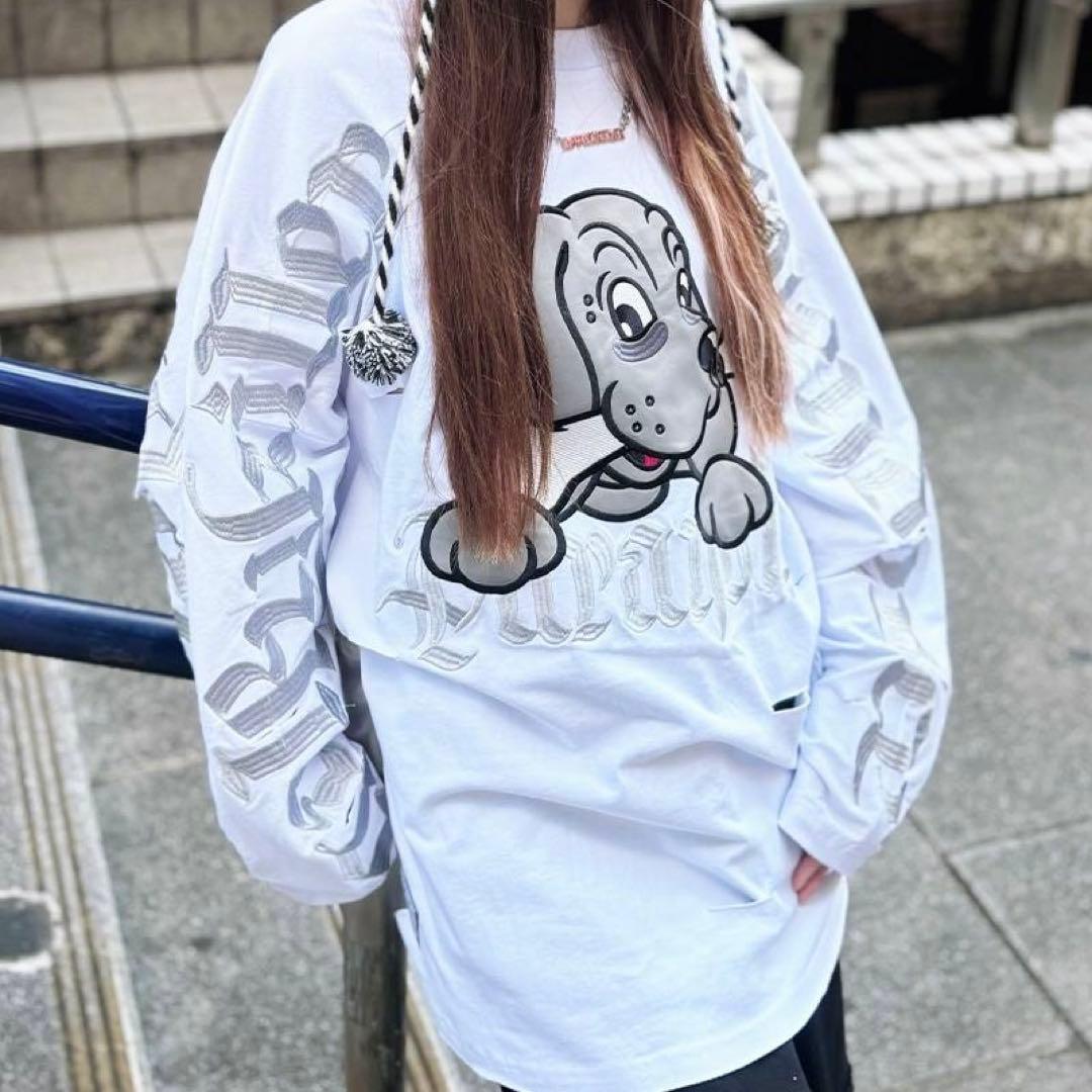 GALFY 病みに染まりしロンTEE 白　ガルフィー