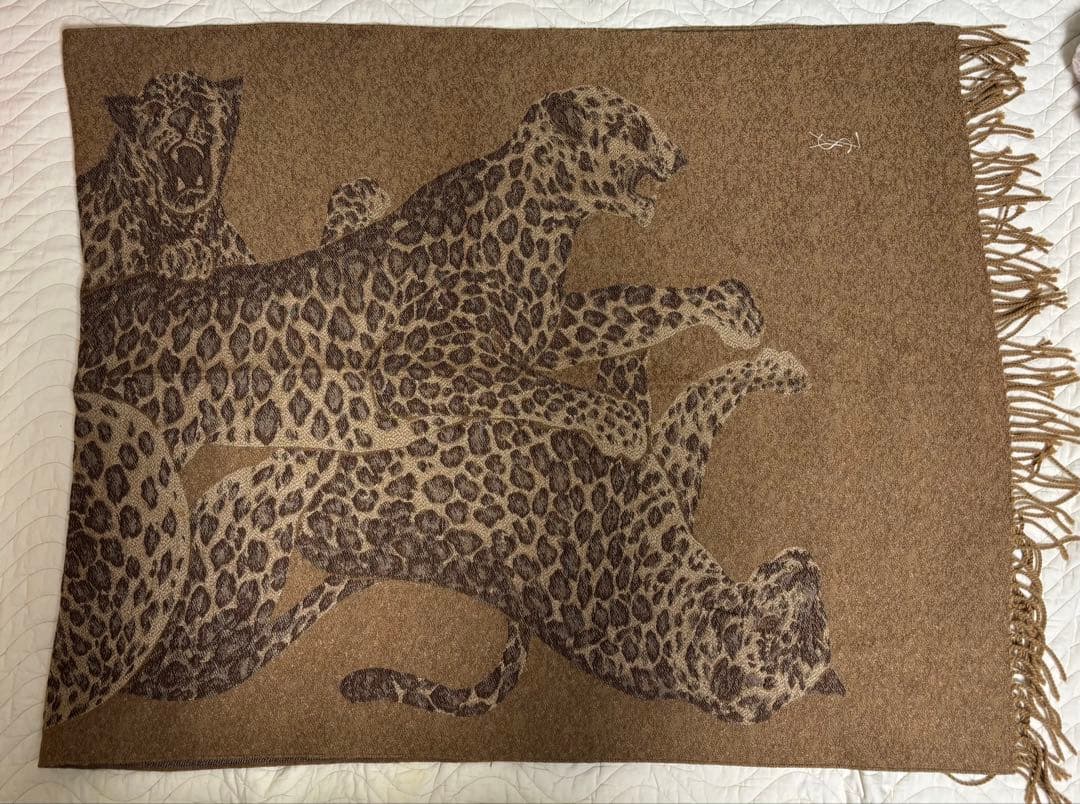 新品未使用 YSL イヴ・サンローラン ヒョウ柄 マフラー ブラウン系