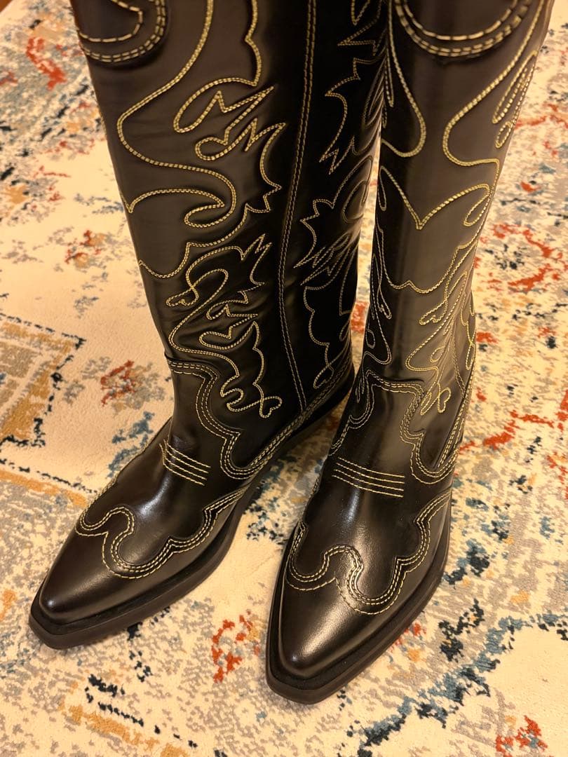GANNI 新品 Embroidered Western Boot 38 24