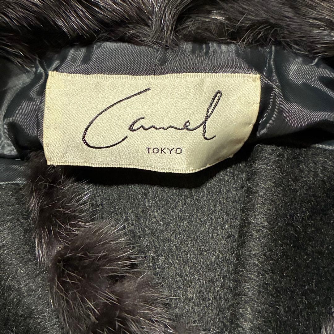 a3301 Camel ロングコート 黒 フリー カシミヤ100% ファー付