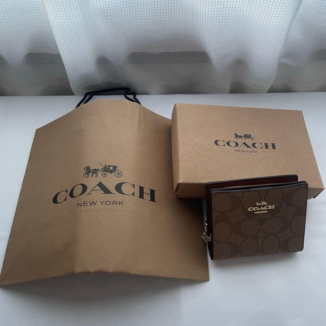 【新品】COACH 二つ折り財布 レディース コンパクトウォレット ブラウン