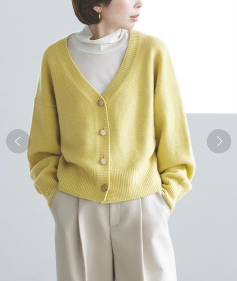美品　Noble カシミヤ混Vネックパフスリーブカーディガン