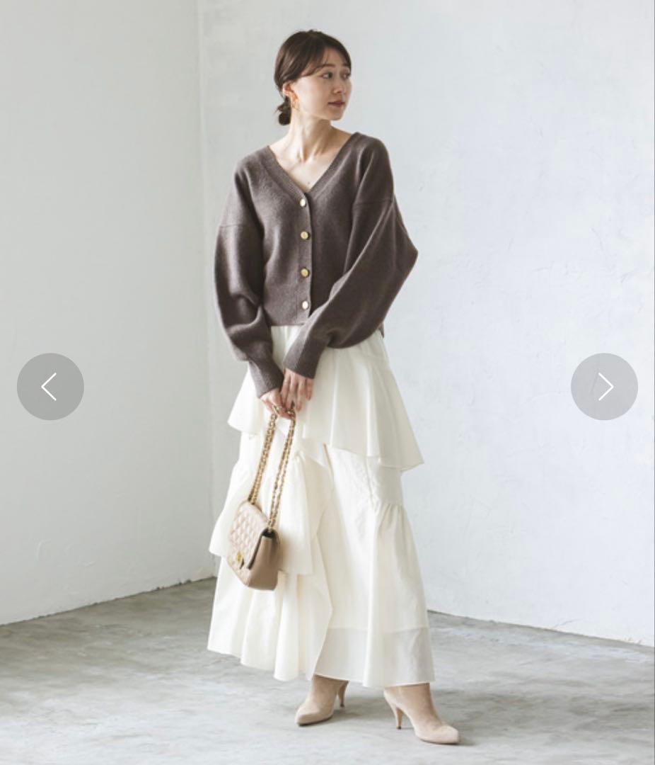 美品　Noble カシミヤ混Vネックパフスリーブカーディガン