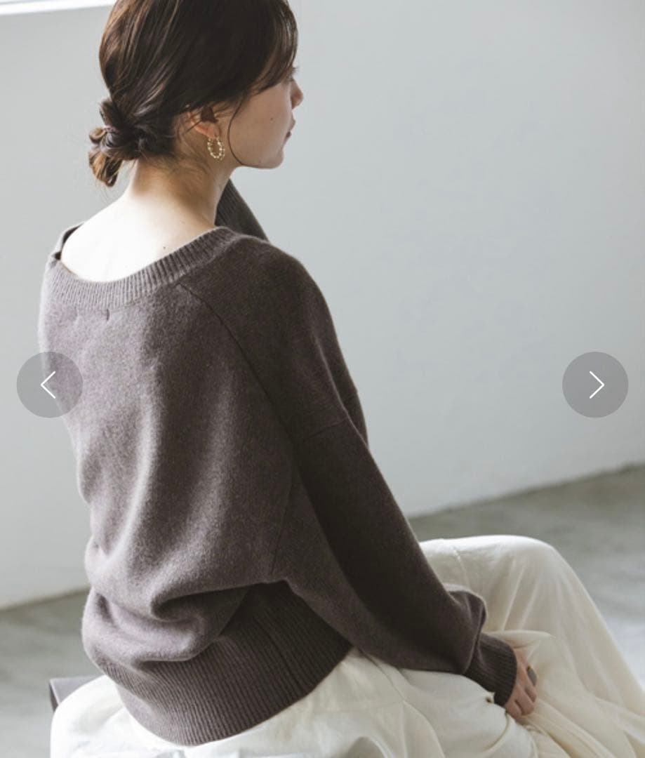 美品　Noble カシミヤ混Vネックパフスリーブカーディガン