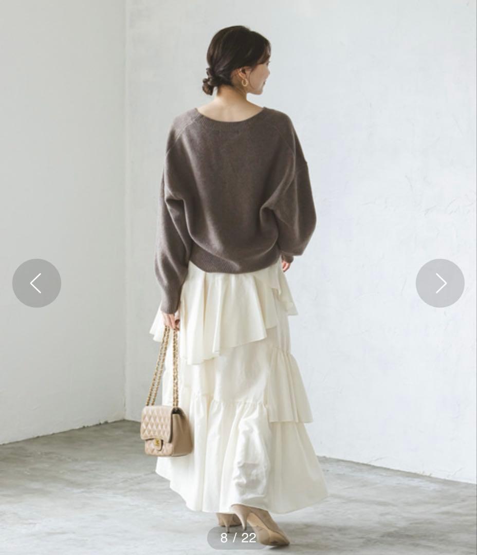 美品　Noble カシミヤ混Vネックパフスリーブカーディガン