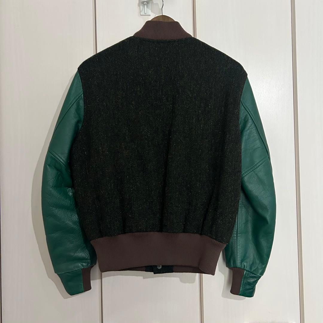 sacai 13AWスタジャン 短丈 ツイード レザー ブルゾン ジャケット 緑