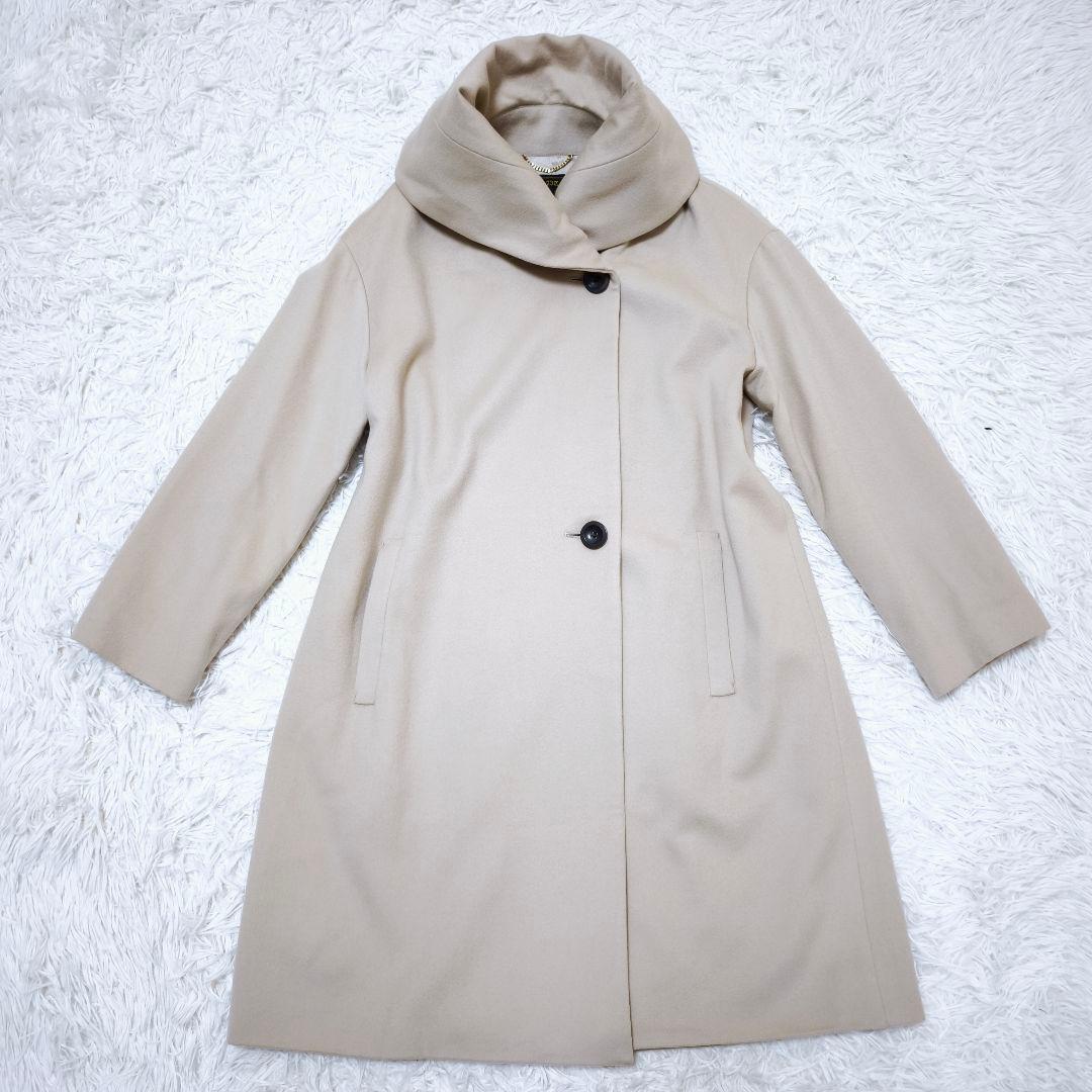 極美品 23区 ロロピアーナスーパーファインウールロングコート女優襟ベージュ38