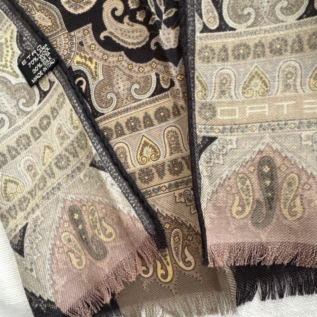 エトロ　シルク&ウール　ストール　ETRO ペイズリー　イタリア製　絹　毛