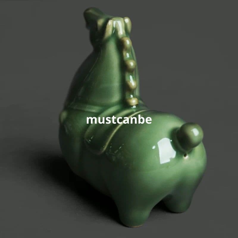 秘色越窯青磁 馬到成功 茶寵 茶道具 玄関 博古架 装飾品 工芸品 置物