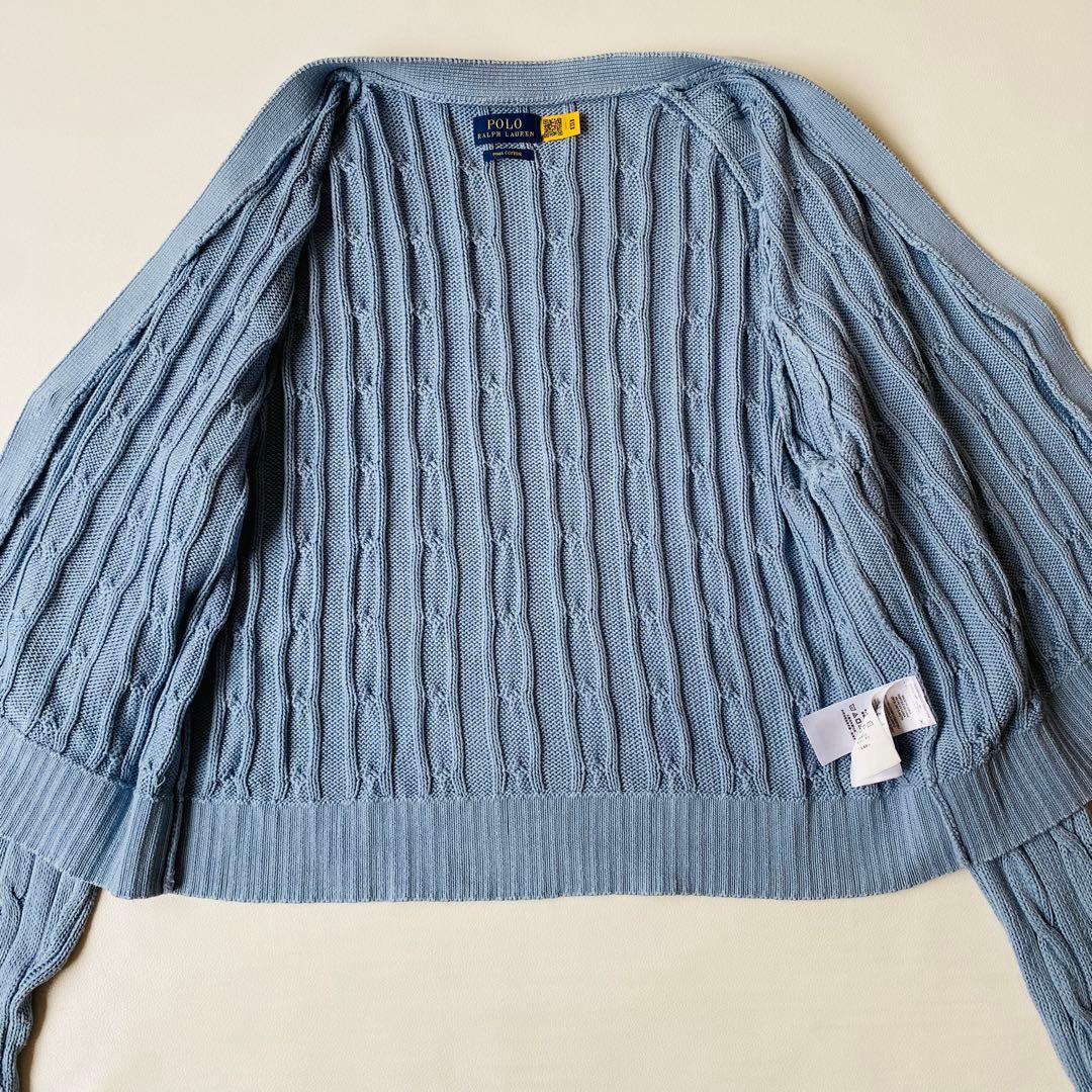 【美品】ポロラルフローレン　ケーブルニット カーディガン　ロゴ刺繍　QRコード
