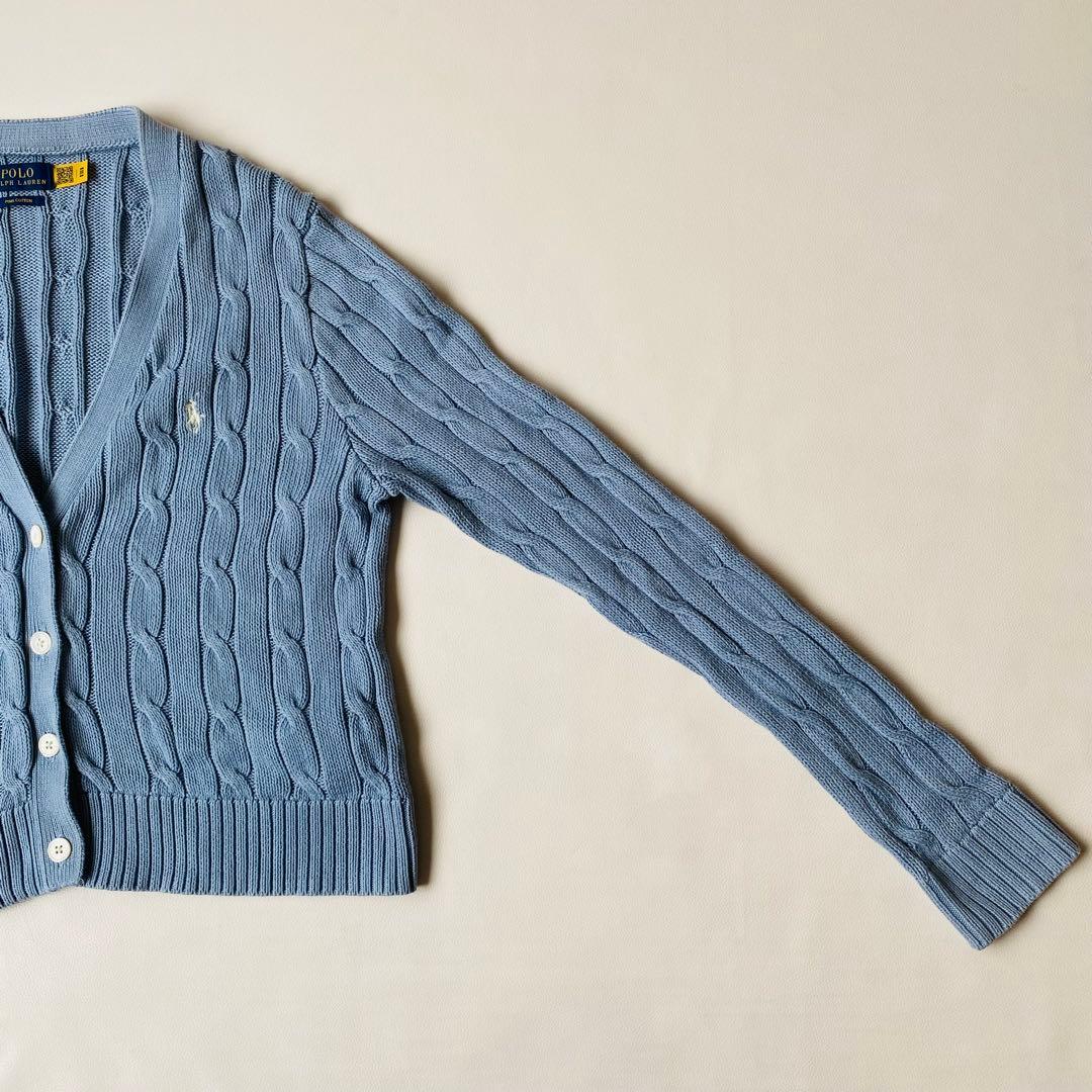 【美品】ポロラルフローレン　ケーブルニット カーディガン　ロゴ刺繍　QRコード