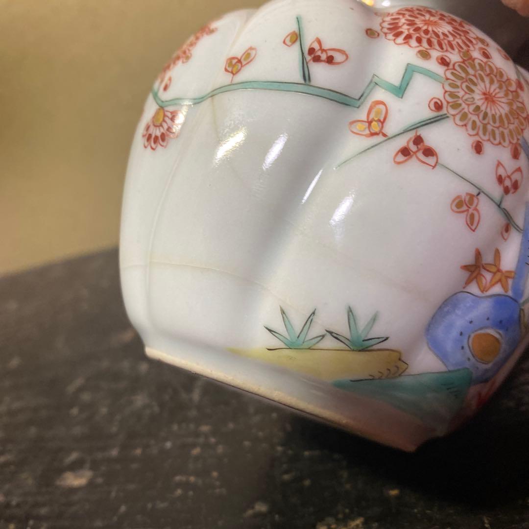 花柄の二重ひょうたん型陶器花瓶