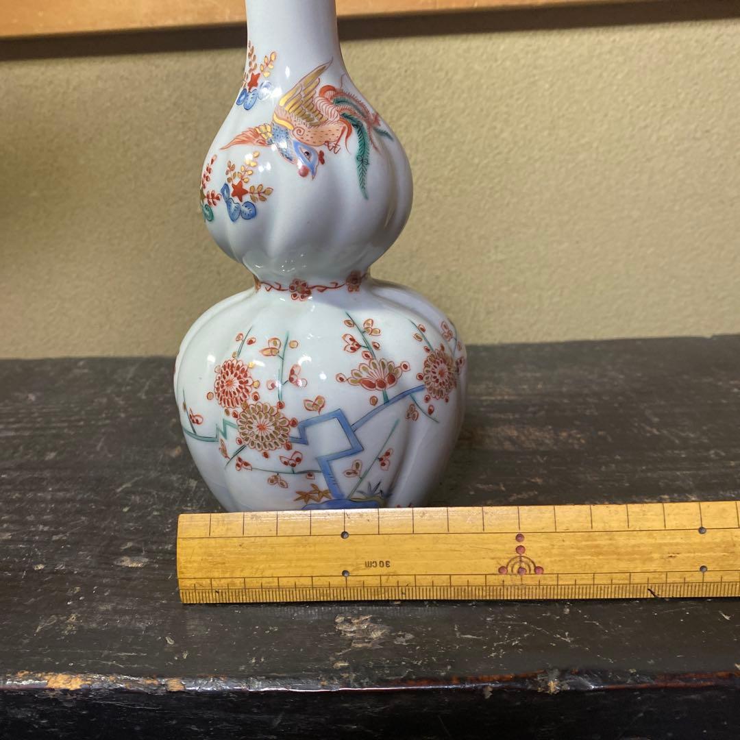 花柄の二重ひょうたん型陶器花瓶