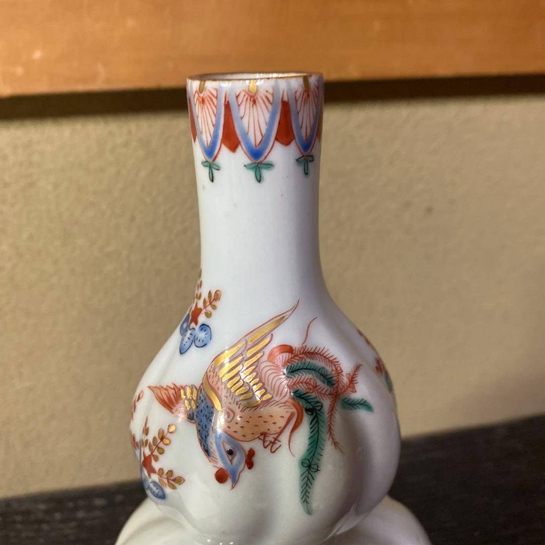 花柄の二重ひょうたん型陶器花瓶