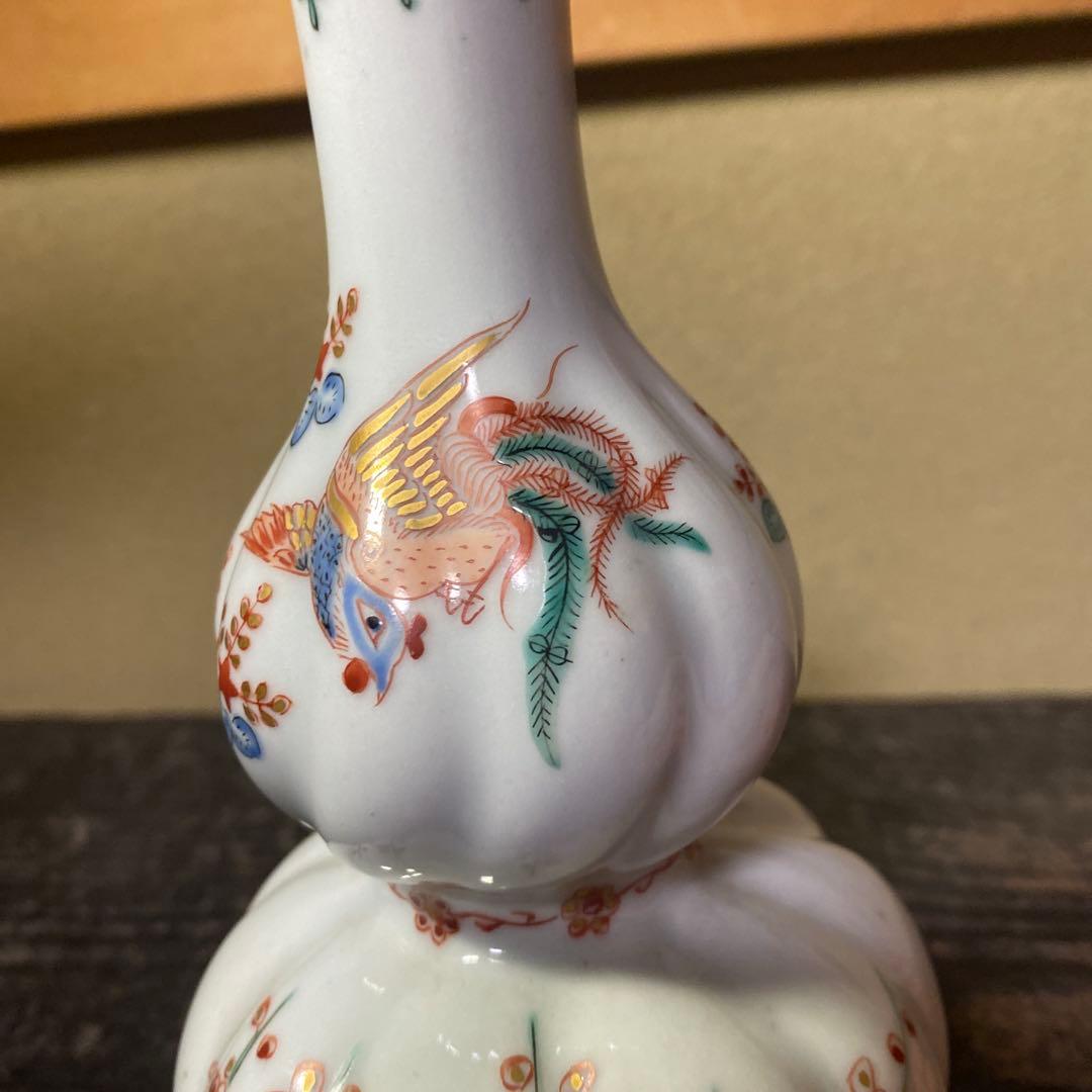 花柄の二重ひょうたん型陶器花瓶