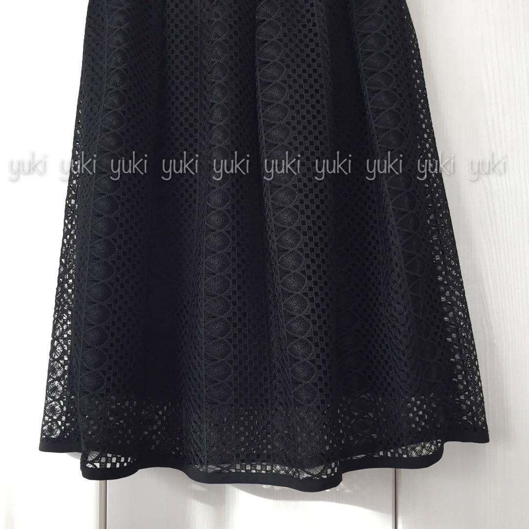 ANAYI ボーダーレース ギャザースカート 38 黒